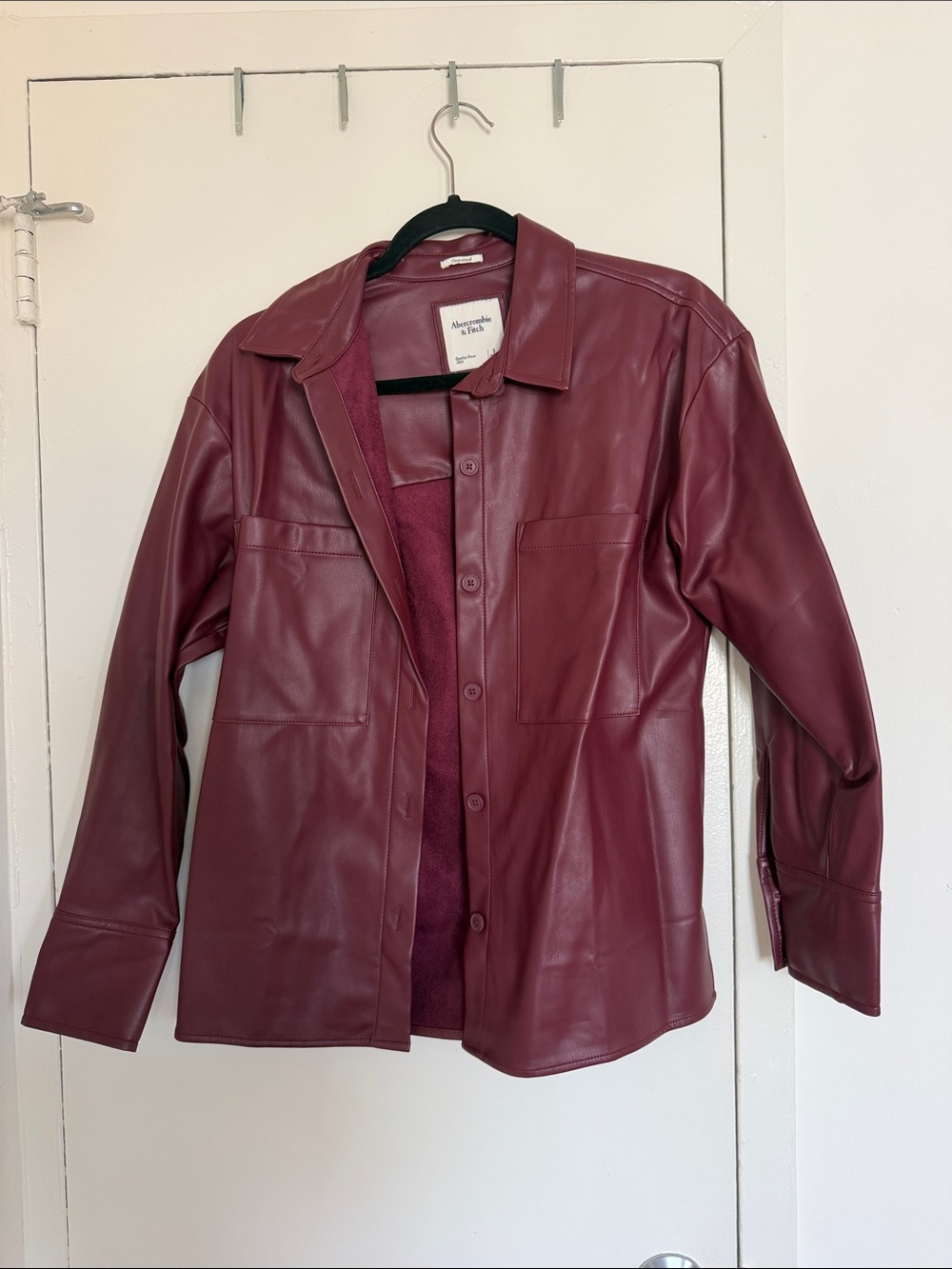 Abercrombie & Fitch Faux Leather Shirt Jacket - Burgundy